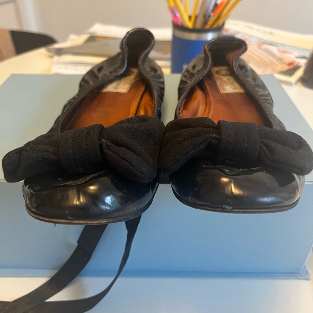 LANVIN Black Ballerina Flats with Bow sz 39.5 - Picture 6 of 8